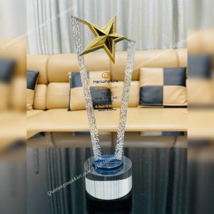 Cúp pha lê sao vát đế tròn 2 cup pha le sao vat dem xanh